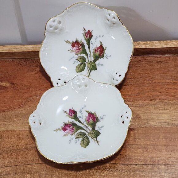 2 Rosenthal Germany Moss Rose Dish 4" pierced gold rim bowl nuts candy dipping f - Picture 2 of 12